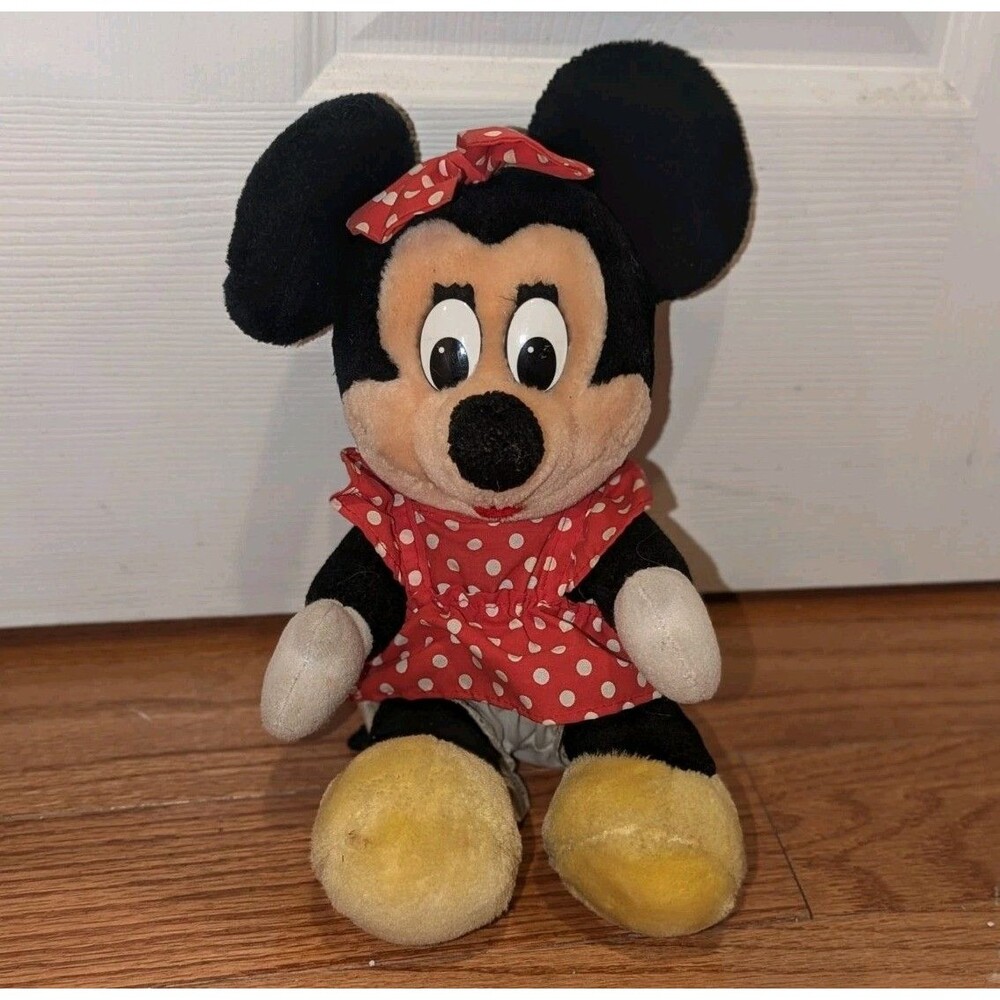 Vintage 80s 90s Disneyland Minnie Mouse Plush Doll Stuffed Red Polka Dot Bow 12"